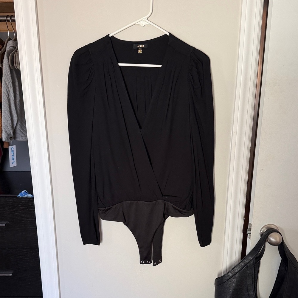 AFRM Black Long-Sleeve Wrap Bodysuit